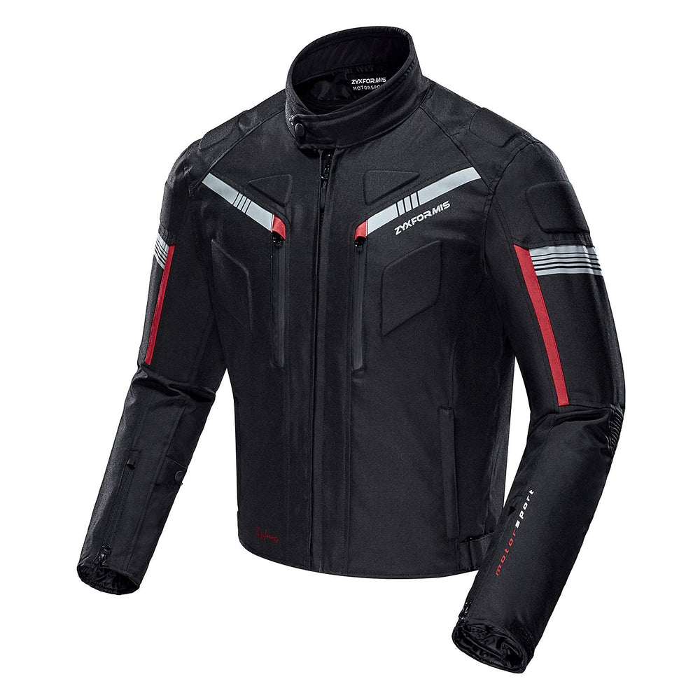 Zyxformis motorcycle jacket back view with back pad and reflective accents for night visibility