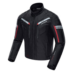 Zyxformis motorcycle jacket back view with back pad and reflective accents for night visibility
