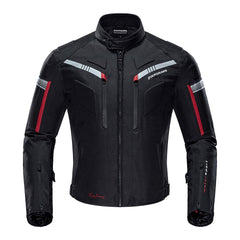 Zyxformis motorcycle jacket front view showing waterproof protection for riders.