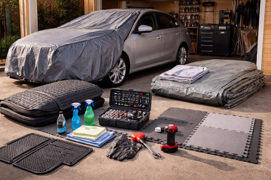 DIY car maintenance tools, mats and covers for protection