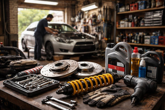 DIYer fitting automotive parts in UK garage