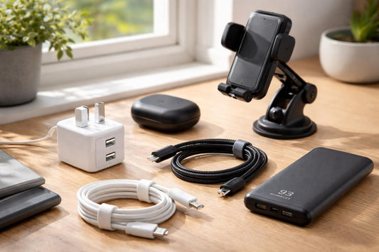 Beginner electronics accessories kit with cables, charger and mount