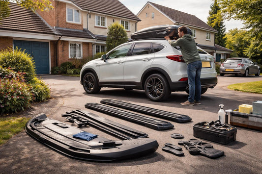 Beginner fitting exterior car accessories on a UK driveway