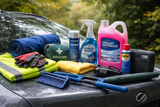 Beginner seasonal car essentials laid out for UK weather
