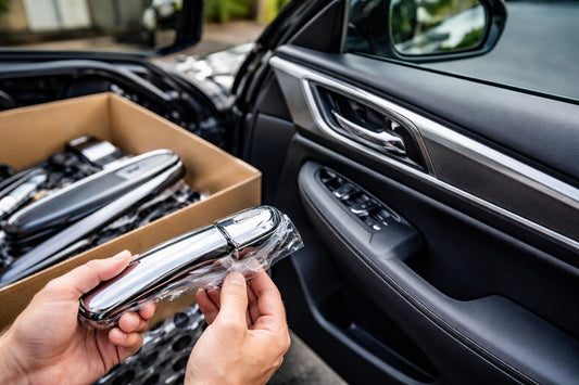 Car door handle and interior trim close-up