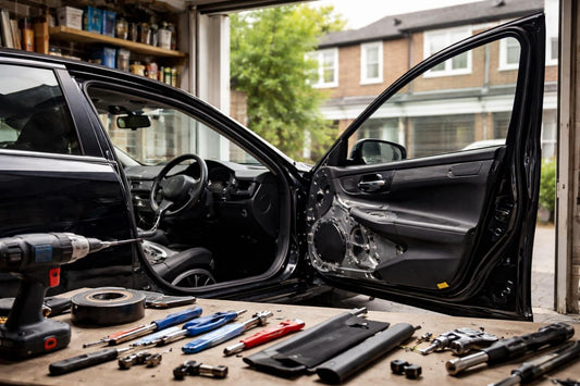 DIY replacing car door trim in London garage