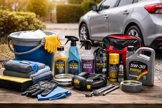 Budget-friendly automotive products laid out for easy car care