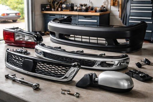 Budget bumper, grille and mirror parts for older cars