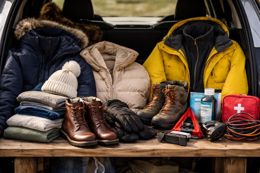 Winter wardrobe layers and vehicle essentials
