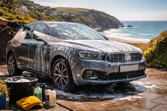 Car being washed in Cornwall for year round shine