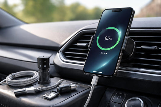 Phone charging cable and car mount showing correct fit