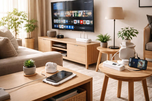 Compact electronics and accessories in a small flat