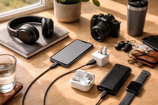 Budget-friendly electronics and accessories laid out on a desk