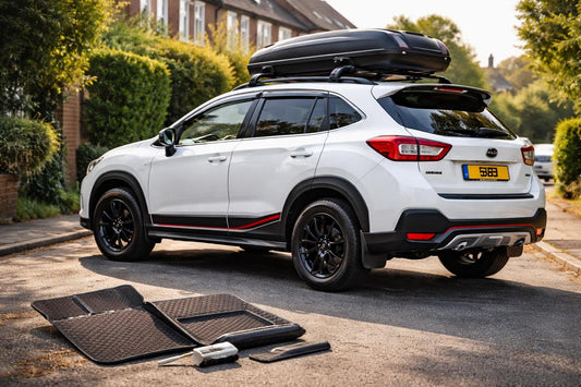 Small SUV with exterior accessories fitted and vinyl accents