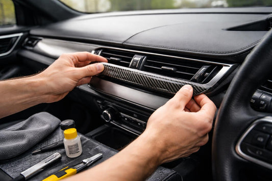 Hands fitting car interior trim with clean, aligned finish