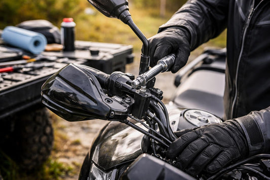 Rider fitting motorcycle brake lever with torque wrench