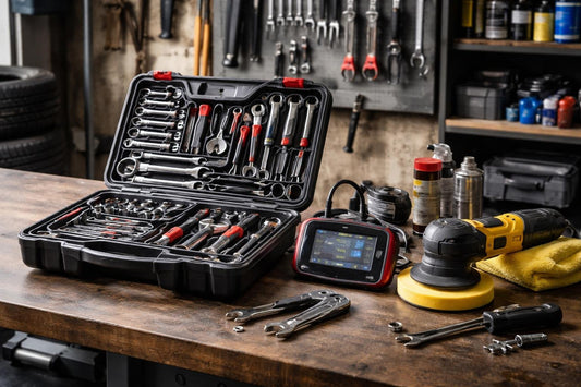 compact garage tool kit with diagnostic scanner and polisher