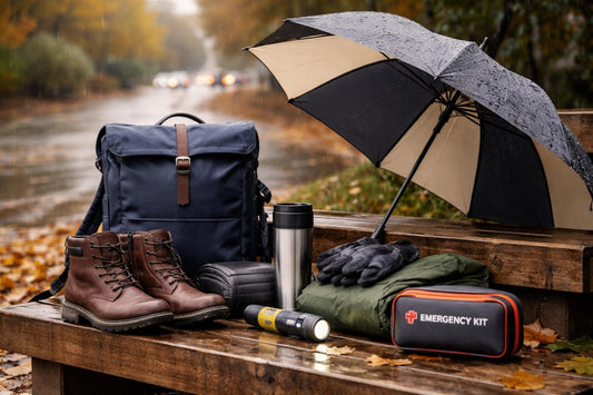 Seasonal essentials kit for UK rain and colder days