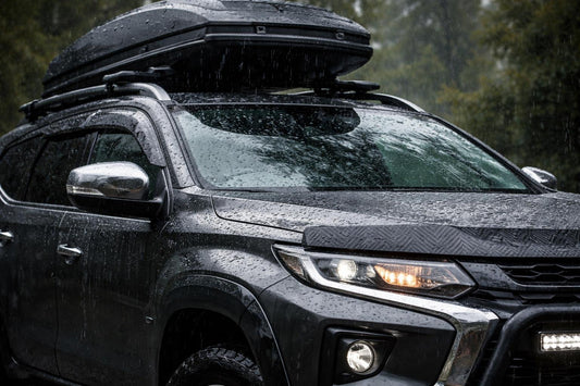 Quality automotive exterior accessories protecting car in wet weather
