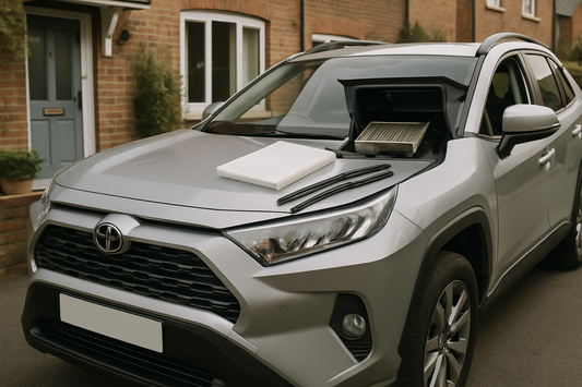Toyota RAV4 cabin filter and wiper blade replacement on a UK driveway, PlentyTorque service parts