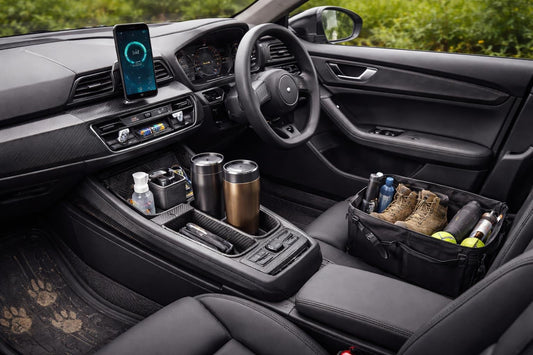 Neat car interior accessories organised for UK daily use