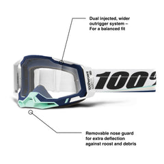 100% Racecraft 2 goggles side view showing balanced fit on rough trails.