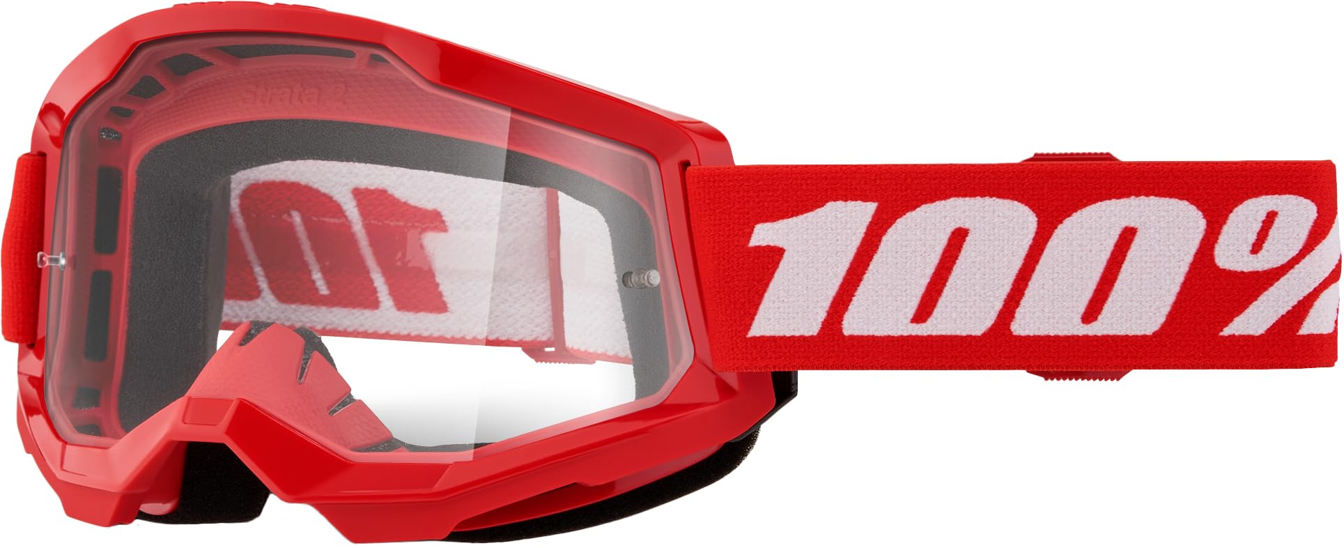 100% Strata 2 Goggles OSFM with red/clear lens offer enhanced seal and wider field of view.