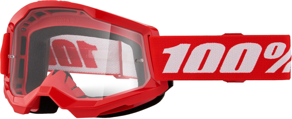 100% Strata 2 Goggles OSFM with red/clear lens offer enhanced seal and wider field of view.