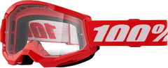 100% Strata 2 Goggles OSFM with red/clear lens offer enhanced seal and wider field of view.