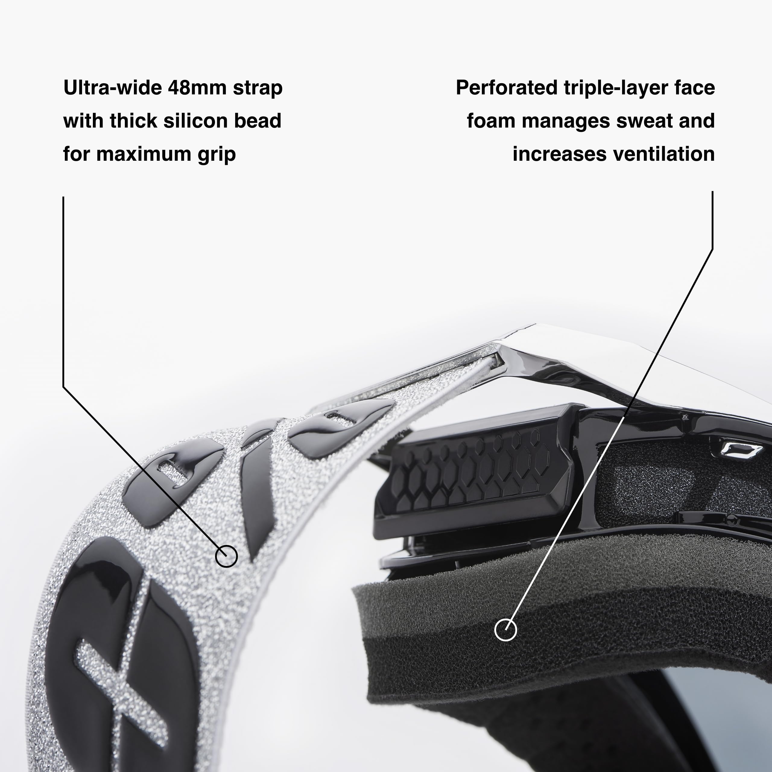 100% ARMEGA goggles dual-injection frame emphasizes rugged durability