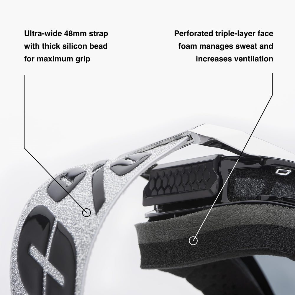 100% ARMEGA goggles dual-injection frame emphasizes rugged durability