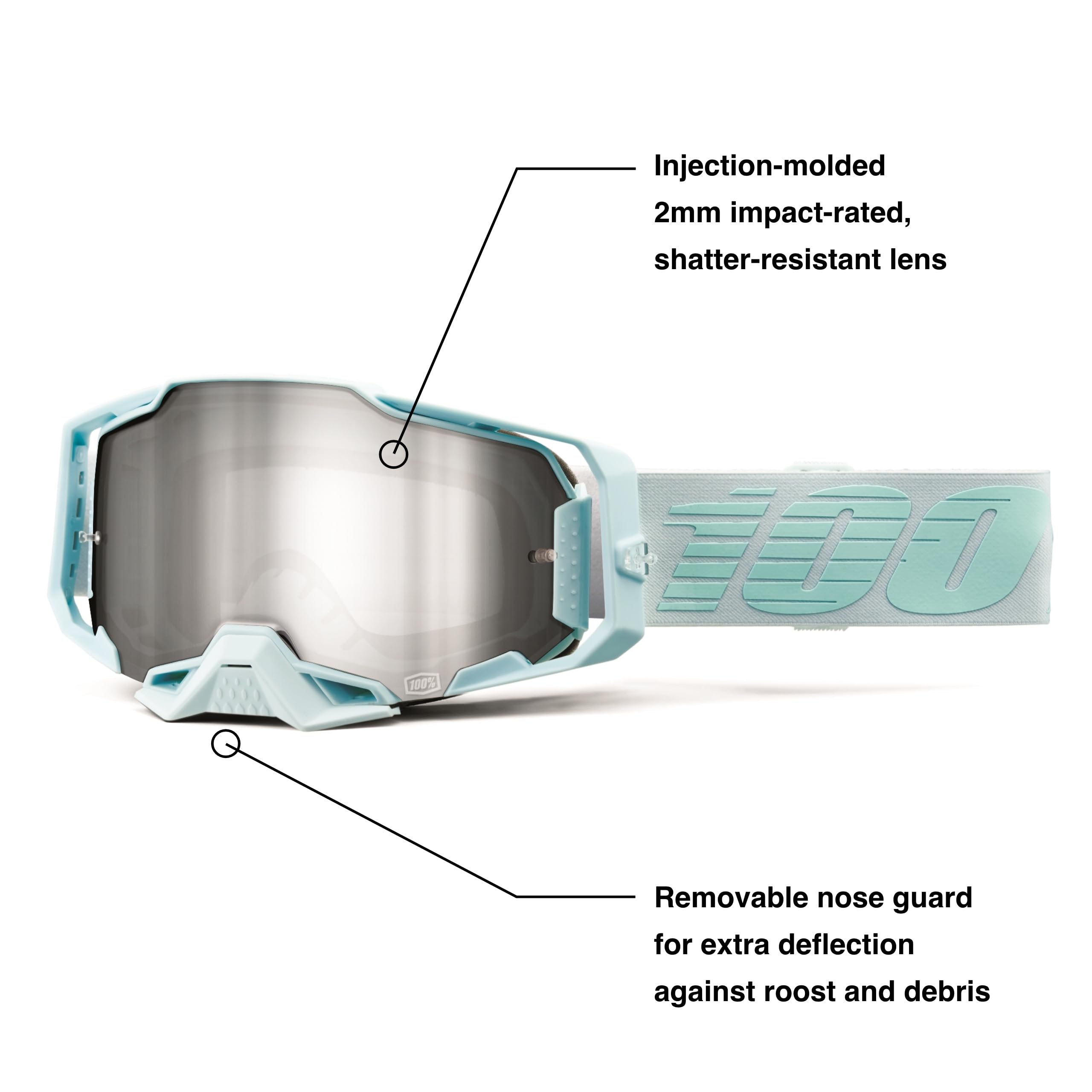 100% ARMEGA motocross goggles with HiPER mirror lens reducing glare