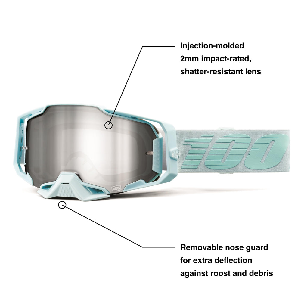 100% ARMEGA motocross goggles with HiPER mirror lens reducing glare