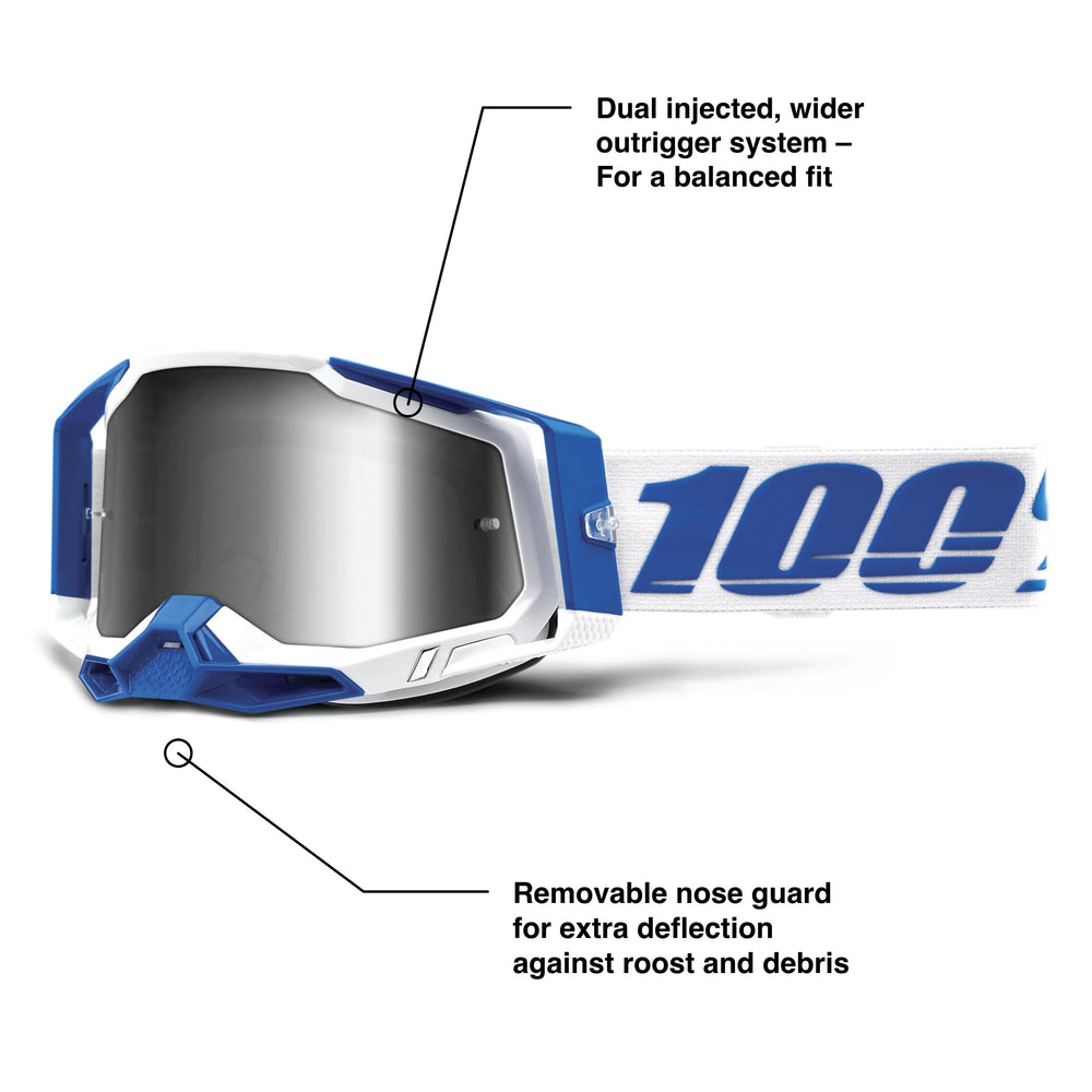 100% Racecraft 2 side view shows balanced fit with dual outriggers