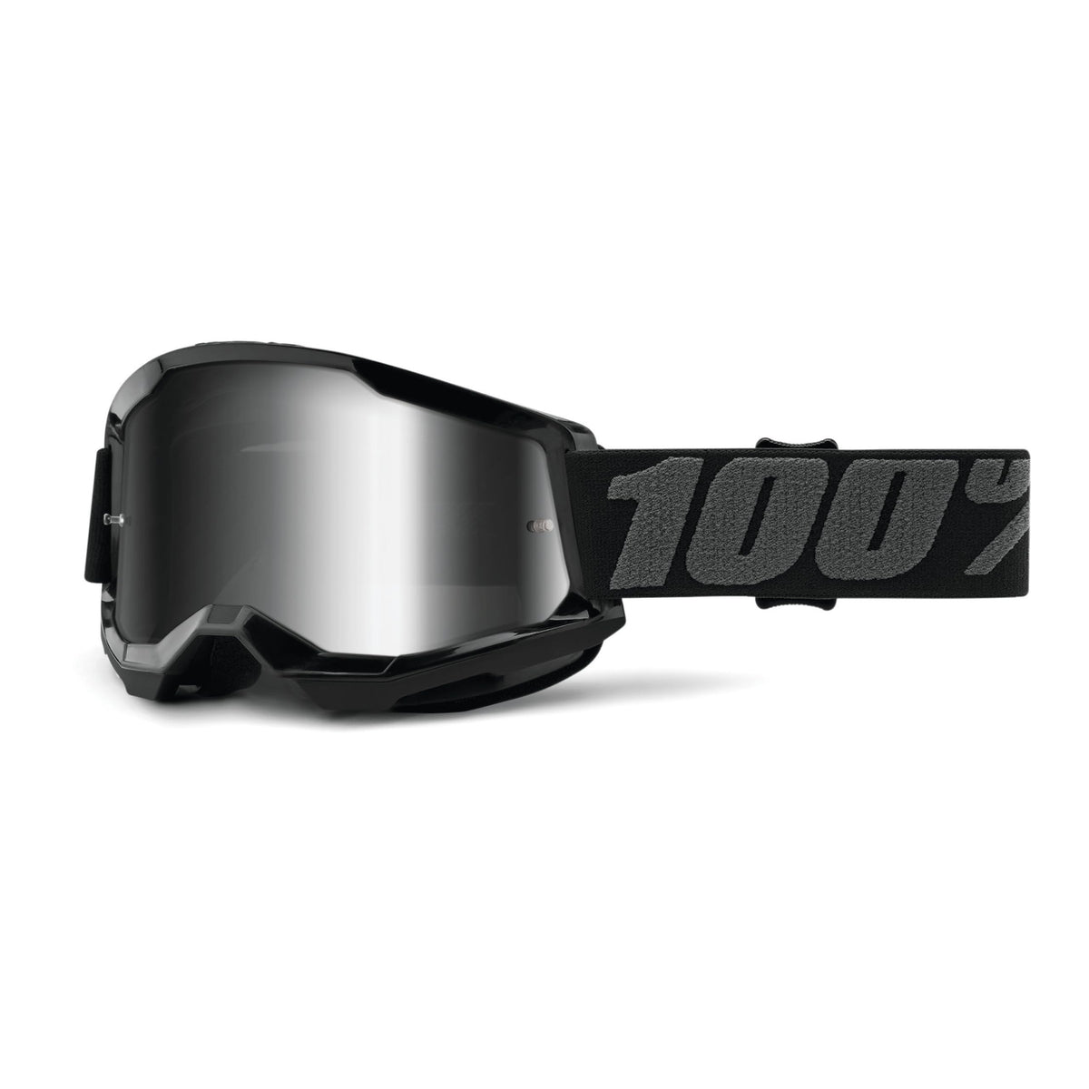 100% Strata 2 goggle front view with mirror lens for expanded field of view
