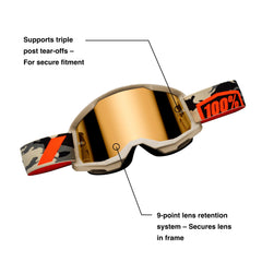 100% Strata 2 goggle side view showing secure strap and black frame