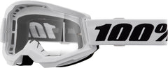100% Strata 2 goggle in white with clear lens, enhanced fit and wide field of view
