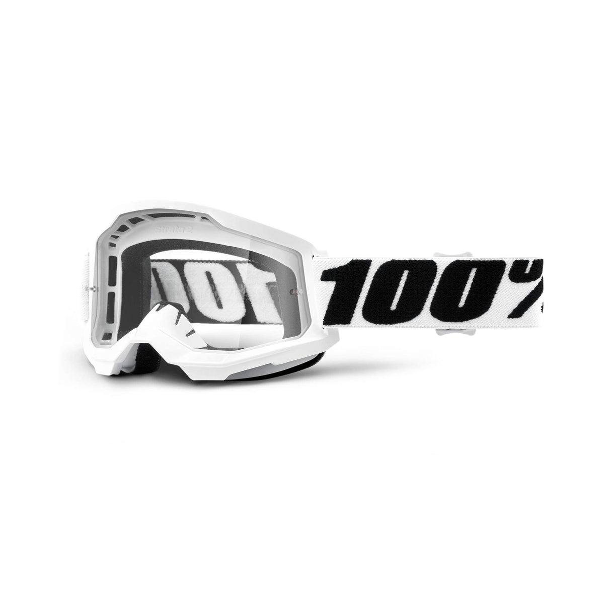 100% Strata 2 motocross goggles with Everest clear lens for clear visibility during MX or MTB sessions
