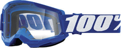 100percent Strata 2 MX MTB goggles with blue frame and clear lens for enhanced visibility