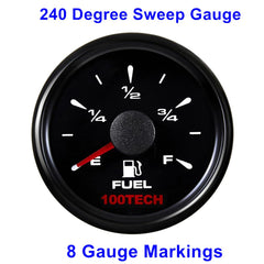 100TECH fuel gauge displaying eight-color backlight cycle options