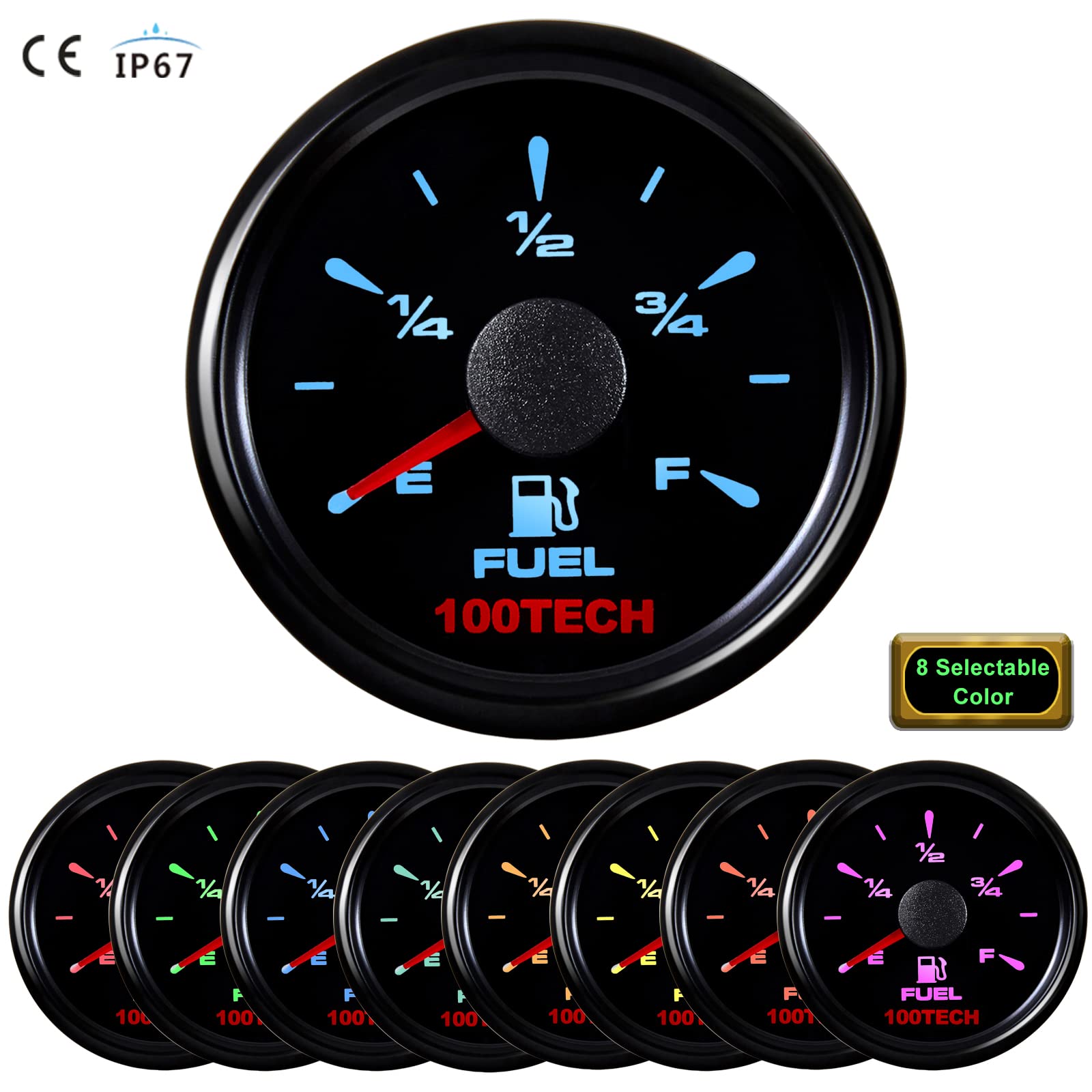 100TECH 316 stainless IP67 bezel on fuel gauge for durable marine use