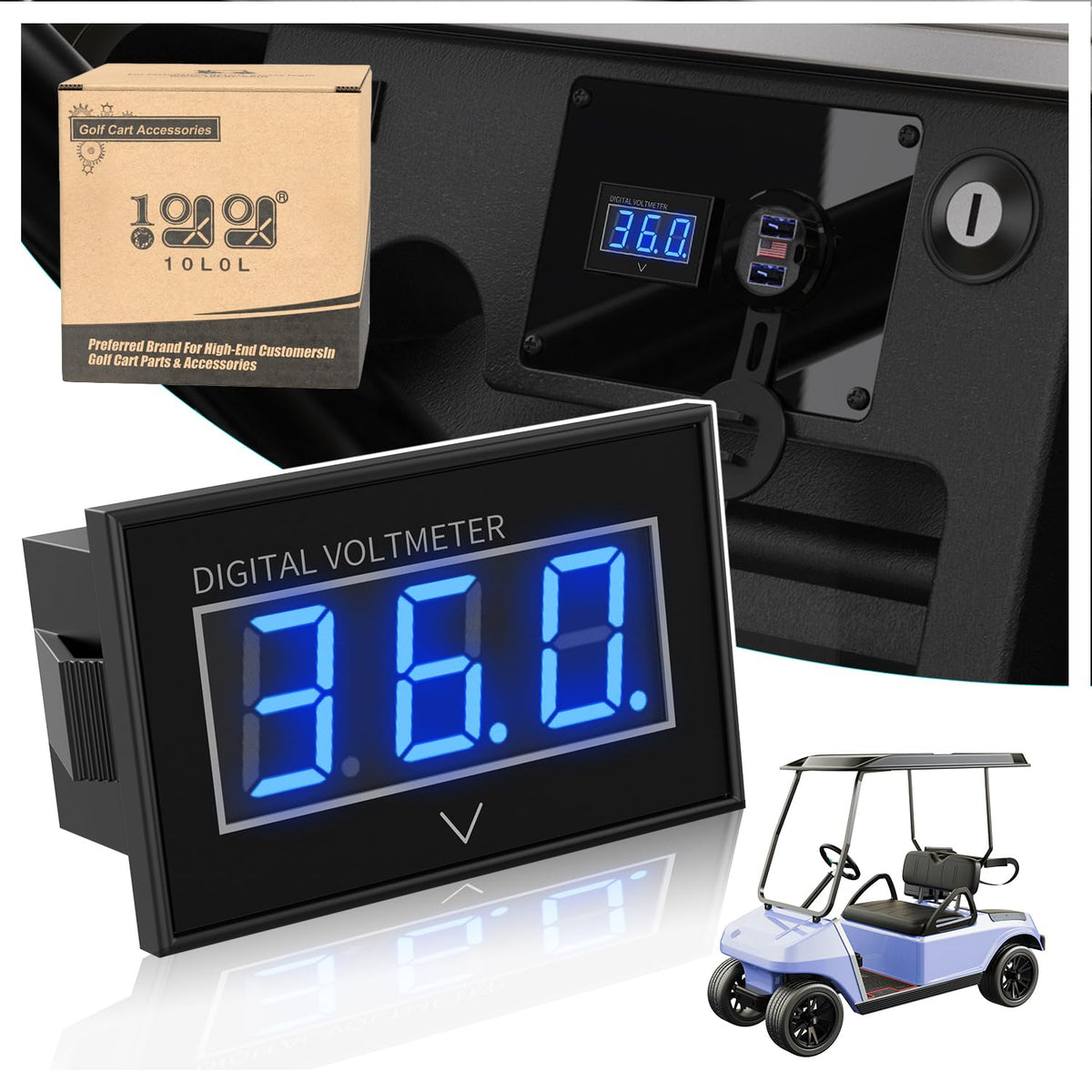 10L0L battery meter front view with clear LED readout for quick voltage checks