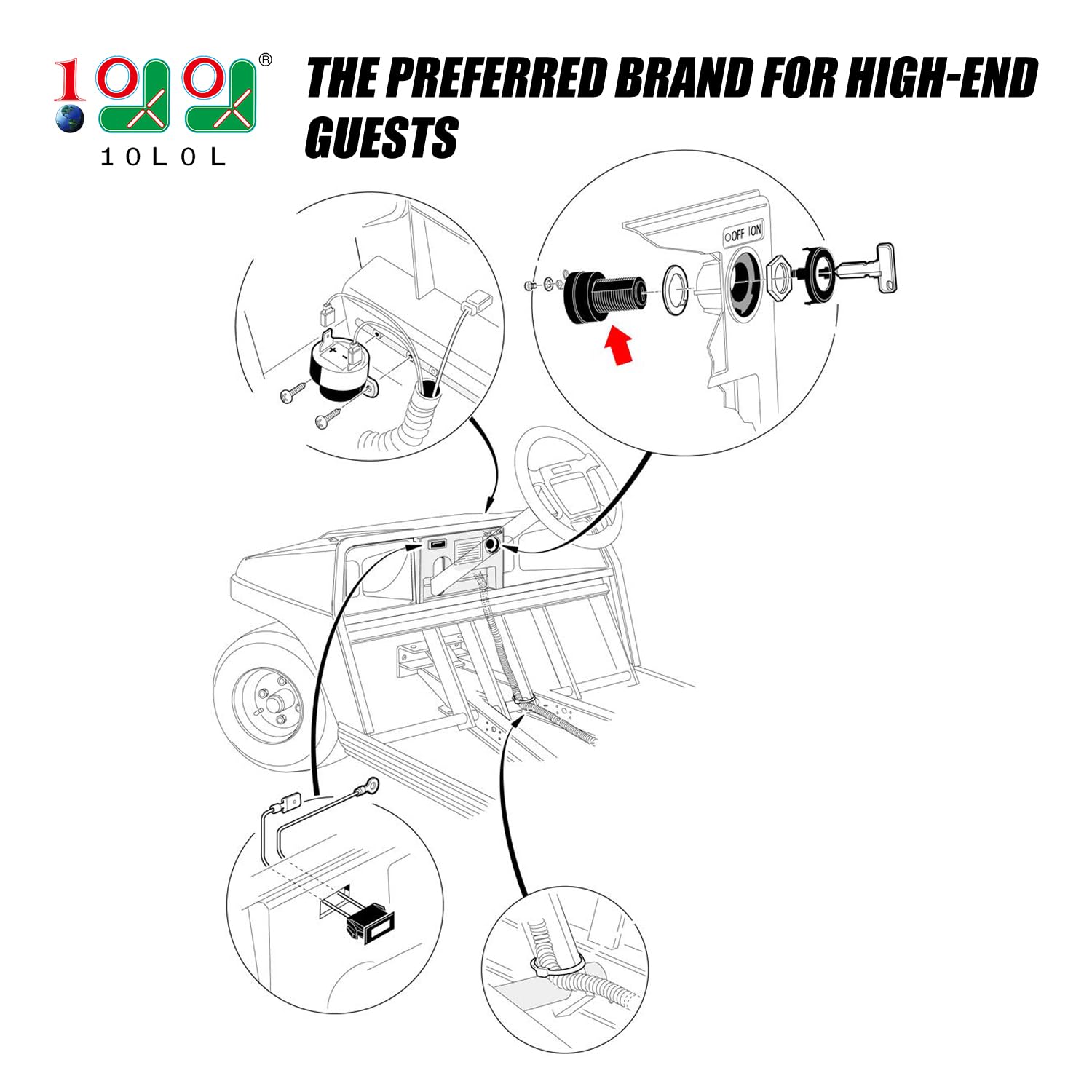 10L0L Club Car DS ignition keypair in hand, reliable replacement