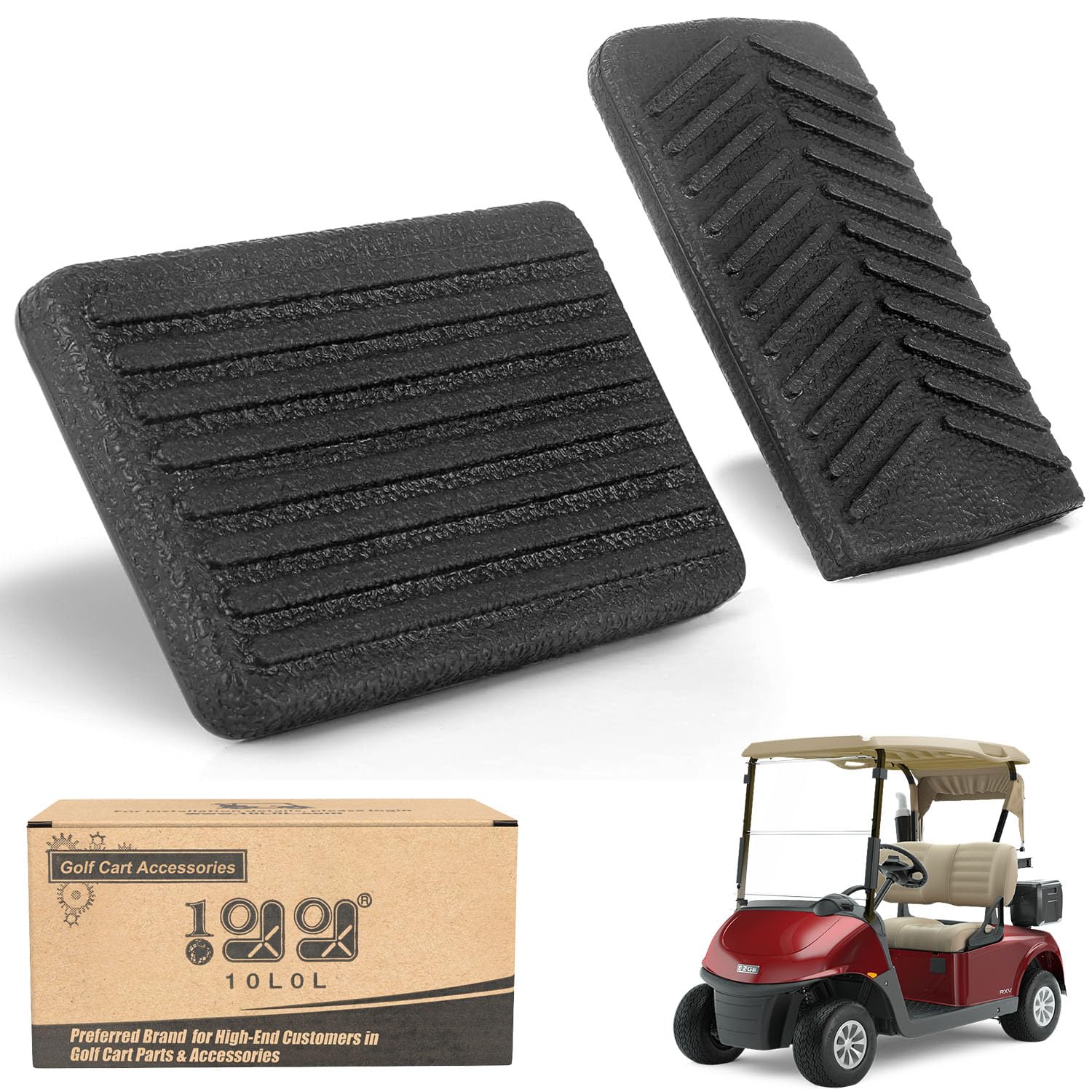 10L0L golf cart pedal pad accelerator close-up with non-slip grip for precise starts