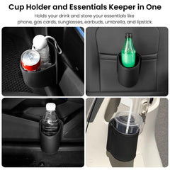 Closeup of 1797 PU leather clip-on cup holder showing scratch-resistant finish