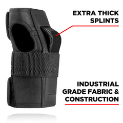 187 Killer Pads wrist guards closeup reveals thick splint protecting the hand base.