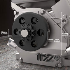 1PZ BA5-10T centrifugal clutch 10-tooth detail highlights compact chain compatibility.