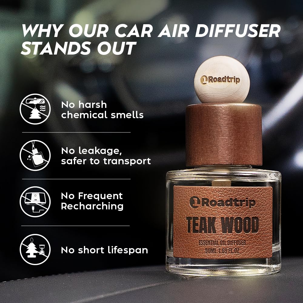 1Roadtrip non-toxic wood and glass diffuser materials emphasize safety and sustainability.