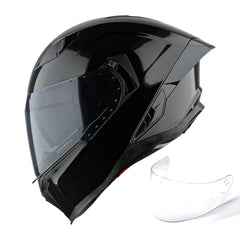 1Storm KT828 glossy black helmet front view, dual visor for quick shade changes