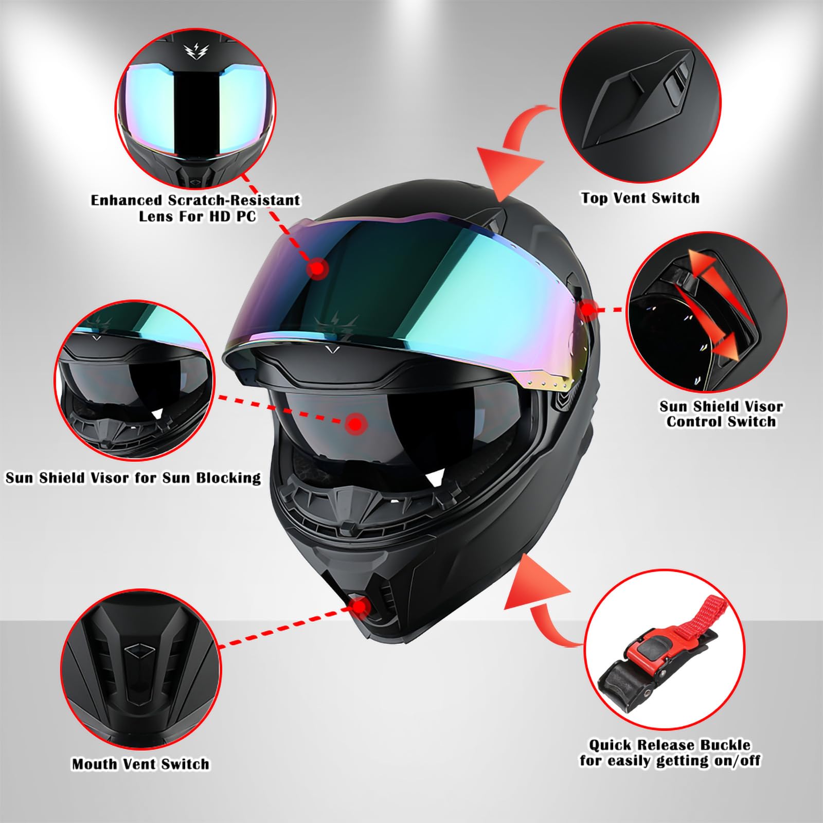 1Storm KT828 glossy black helmet rear view with balanced aerodynamic profile